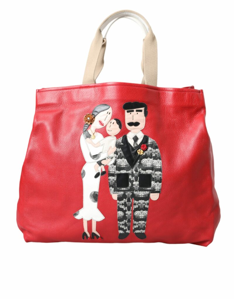 Dolce & Gabbana Red Leather #DGFamily Patch Shopping Tote Bag - Image 2
