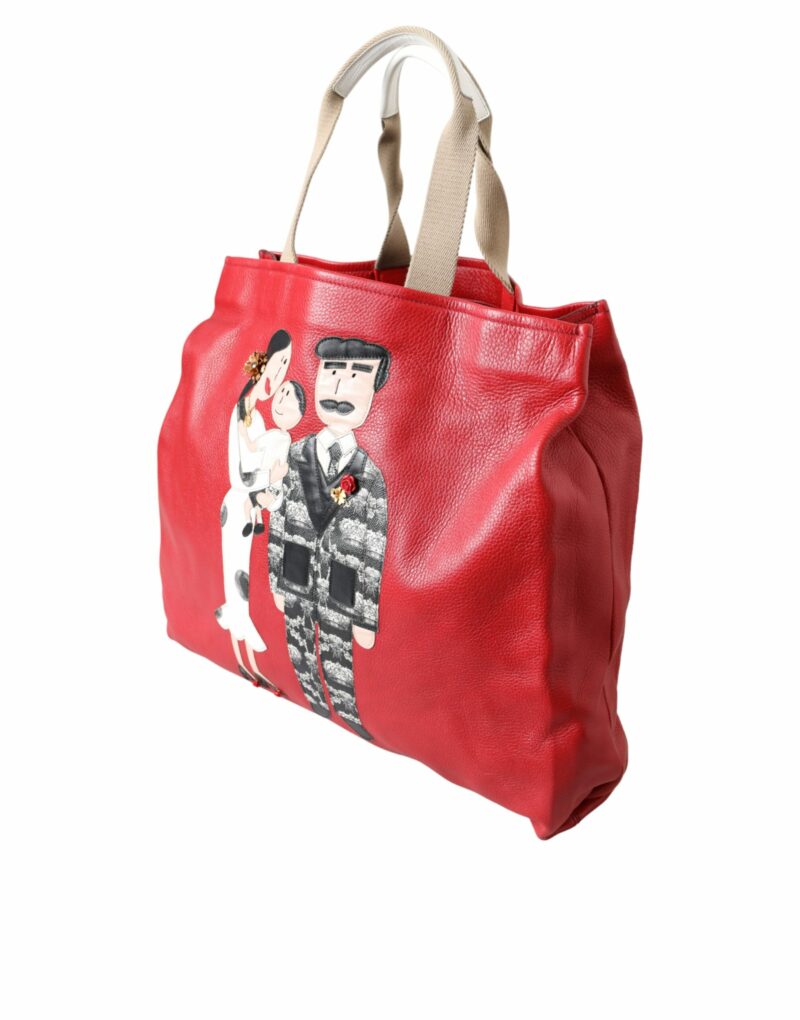 Dolce & Gabbana Red Leather #DGFamily Patch Shopping Tote Bag - Image 3