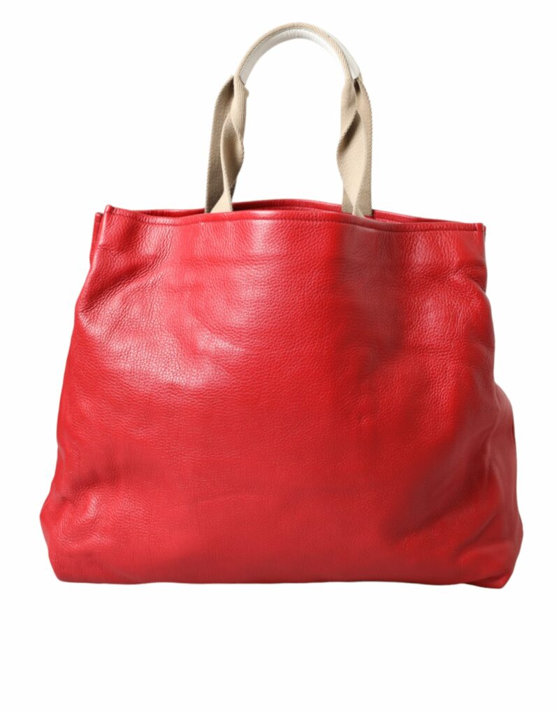 Dolce & Gabbana Red Leather #DGFamily Patch Shopping Tote Bag - Image 4