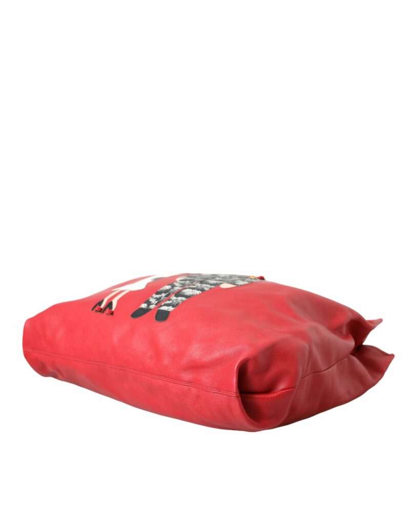 Dolce & Gabbana Red Leather #DGFamily Patch Shopping Tote Bag - Image 6