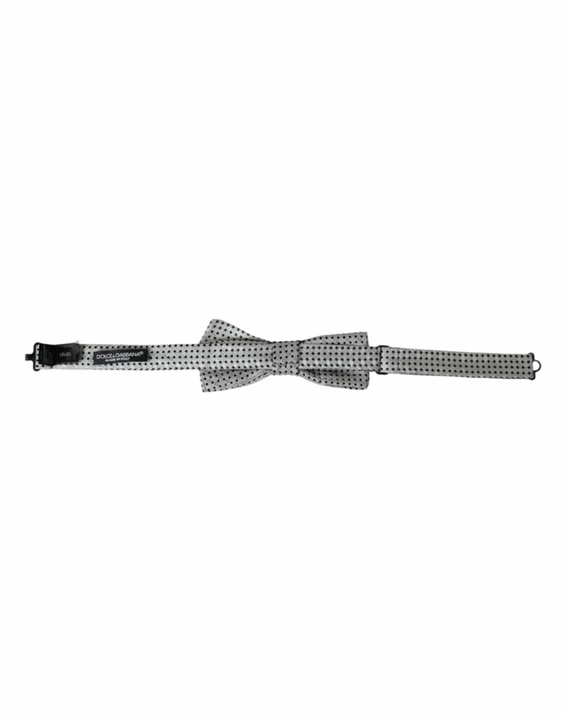 Dolce & Gabbana Gray Silk Polka Dot Adjustable Neck Men Papillon Bow Tie - Image 4