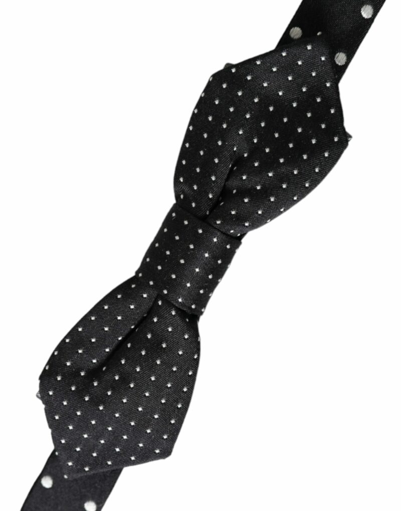 Dolce & Gabbana Black Silk Polka Dot Adjustable Neck Men Papillon Bow Tie - Image 3