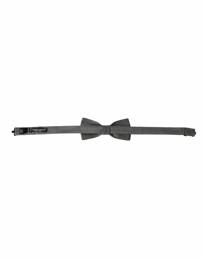 Dolce & Gabbana Gray Silk Patterned Adjustable Neck Men Papillon Bow Tie - Image 6