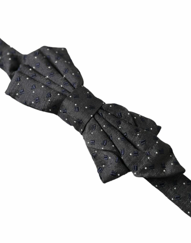 Dolce & Gabbana Black Silk Patterned Adjustable Neck Men Papillon Bow Tie - Image 3