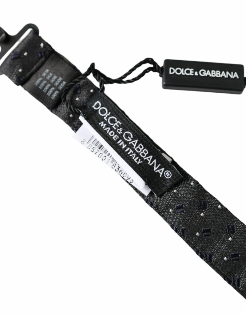 Dolce & Gabbana Black Silk Patterned Adjustable Neck Men Papillon Bow Tie - Image 5