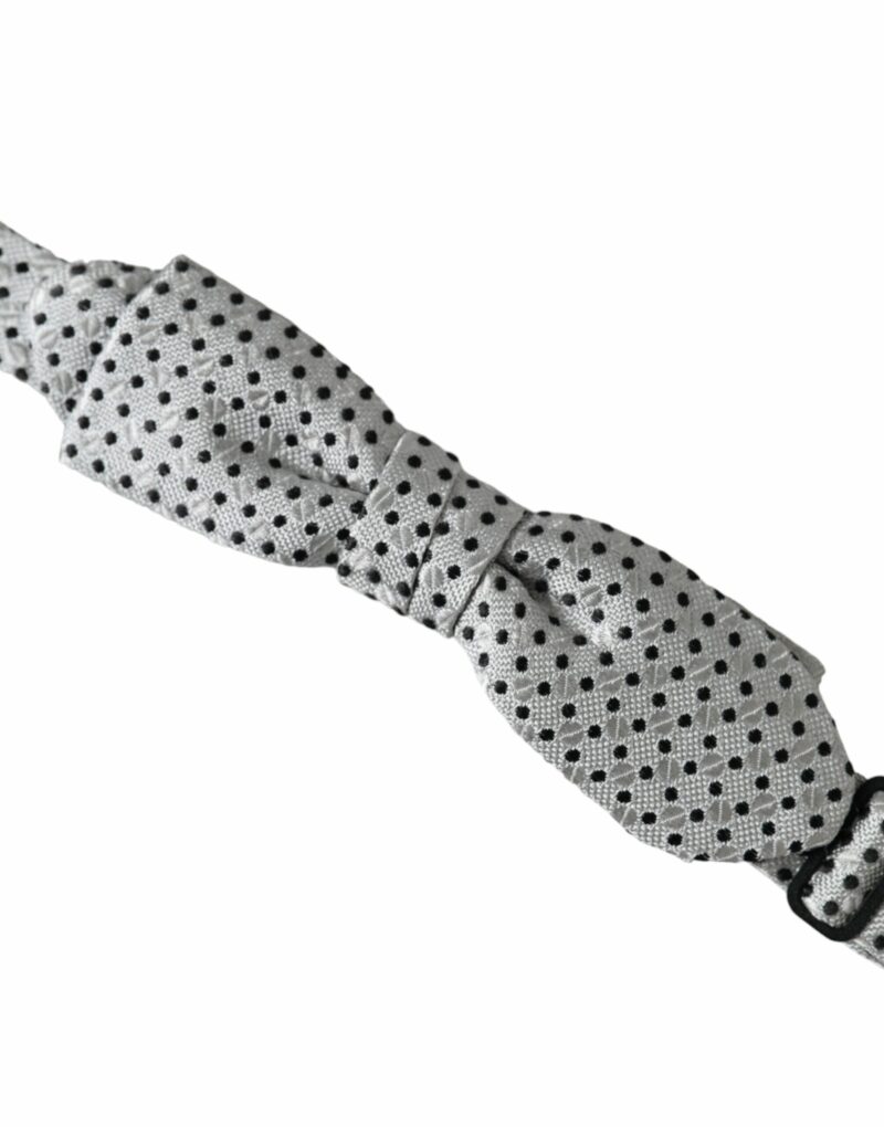 Dolce & Gabbana Gray Silk Polka Dot Adjustable Neck Men Papillon Bow Tie - Image 3