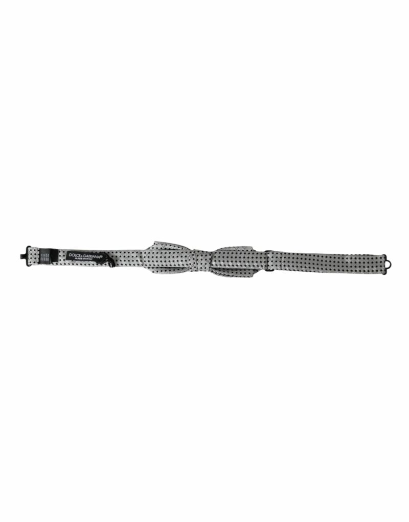 Dolce & Gabbana Gray Silk Polka Dot Adjustable Neck Men Papillon Bow Tie - Image 5