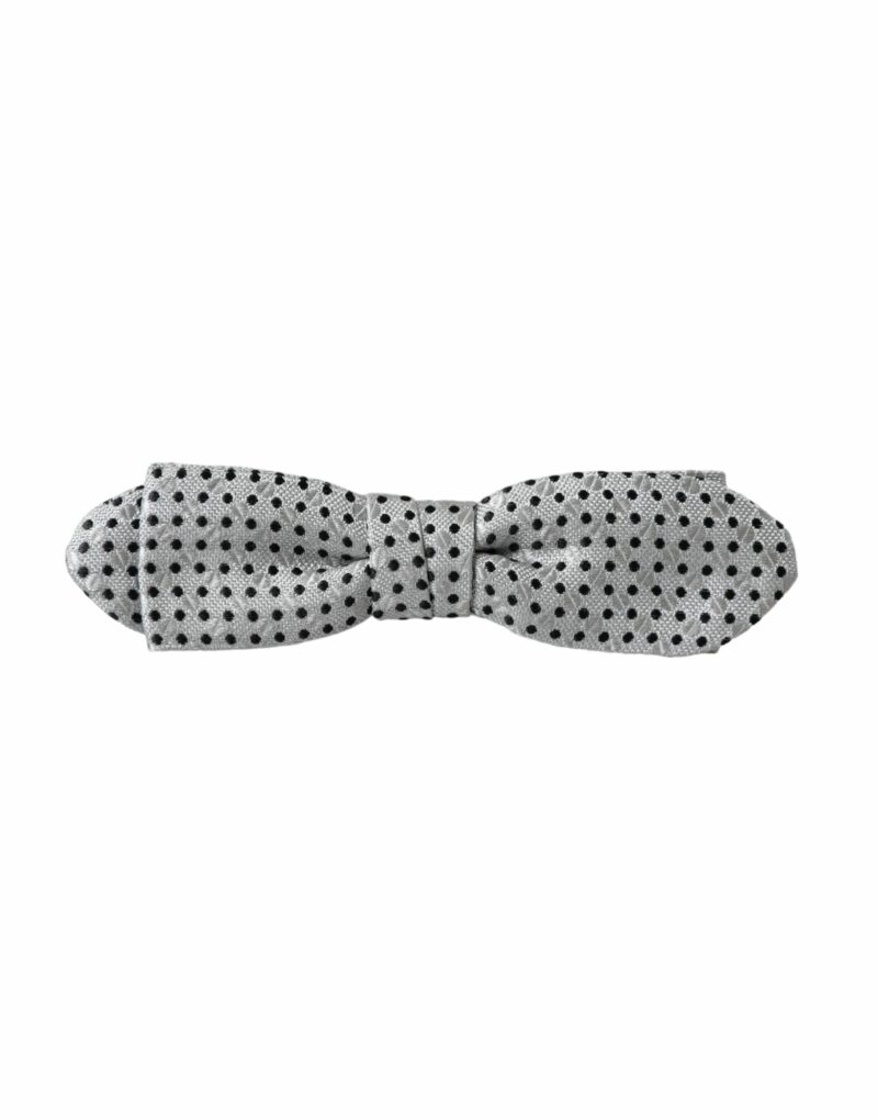 Dolce & Gabbana Gray Silk Polka Dot Adjustable Neck Men Papillon Bow Tie - Image 6