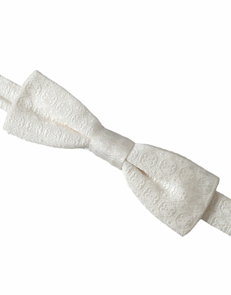 Dolce & Gabbana White Silk Patterned Adjustable Neck Men Papillon Bow Tie - Image 3
