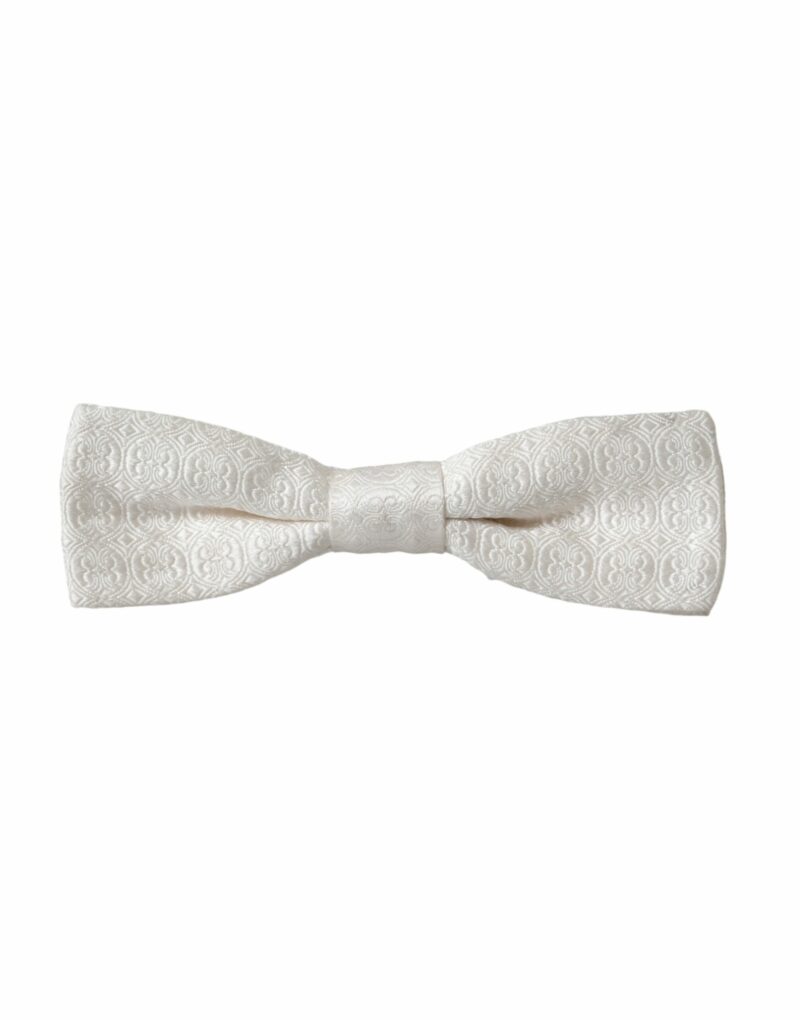 Dolce & Gabbana White Silk Patterned Adjustable Neck Men Papillon Bow Tie - Image 4