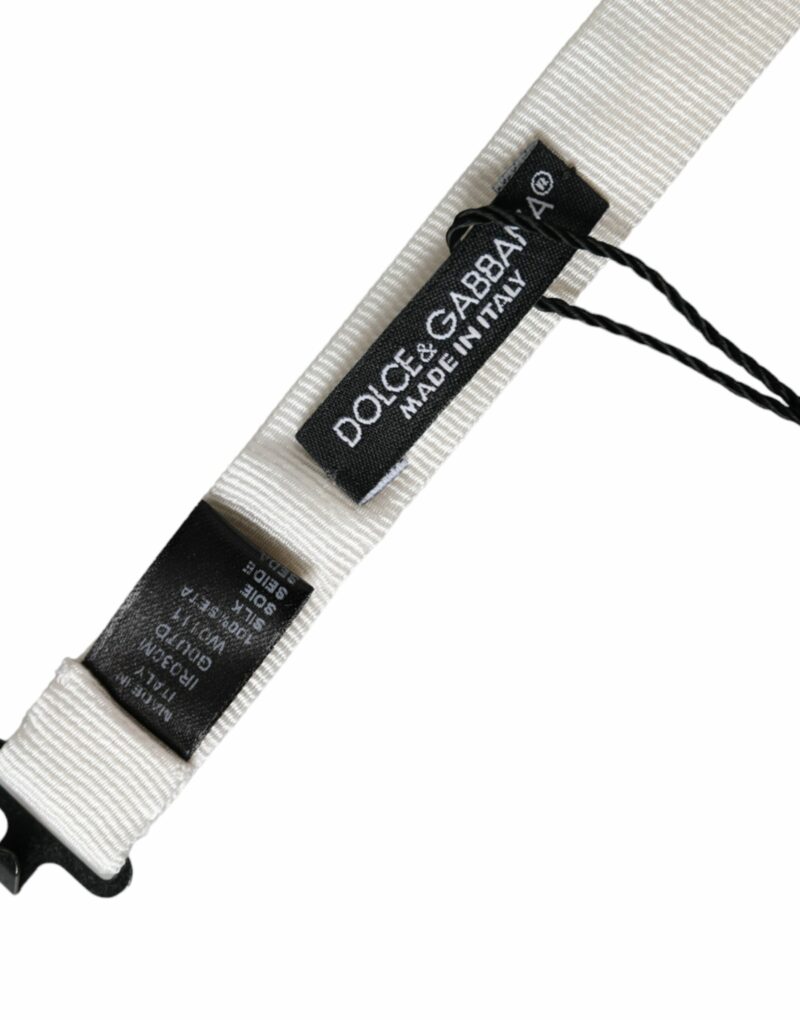 Dolce & Gabbana White Silk Adjustable Neck Men Papillon Bow Tie - Image 6