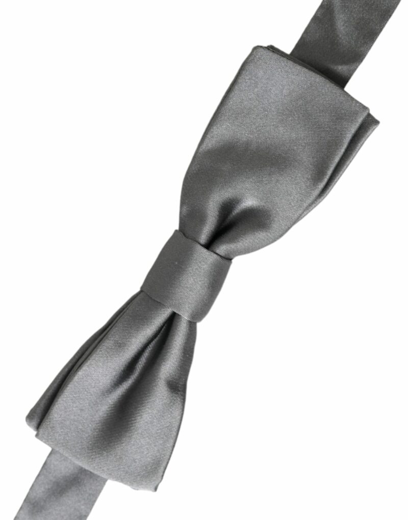 Dolce & Gabbana Gray Satin Silk Adjustable Neck Men Papillon Bow Tie - Image 3