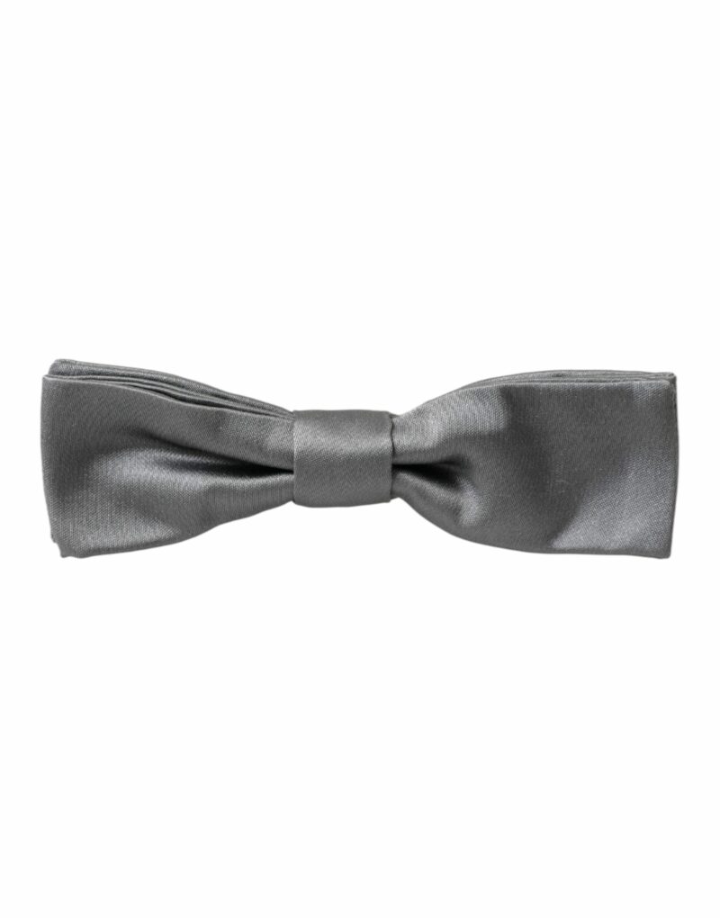 Dolce & Gabbana Gray Satin Silk Adjustable Neck Men Papillon Bow Tie - Image 4