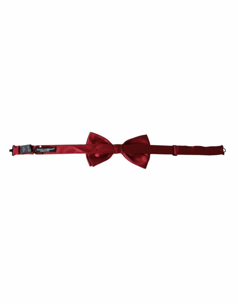 Dolce & Gabbana Red Satin Silk Adjustable Neck Men Bow Tie - Image 4