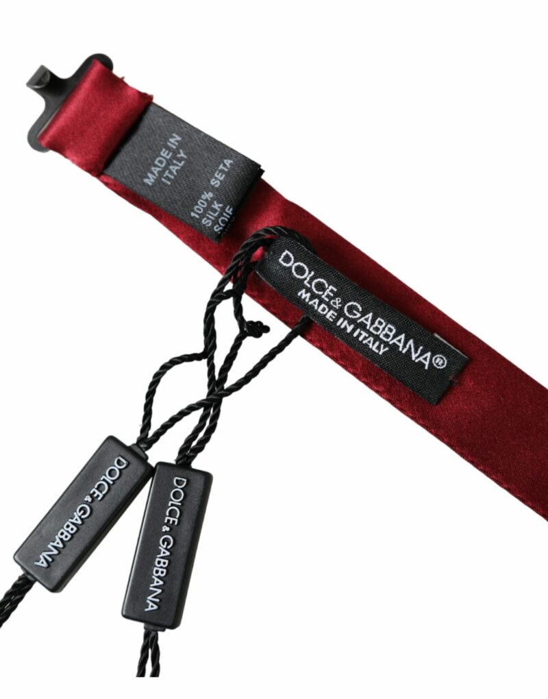 Dolce & Gabbana Red Satin Silk Adjustable Neck Men Bow Tie - Image 5