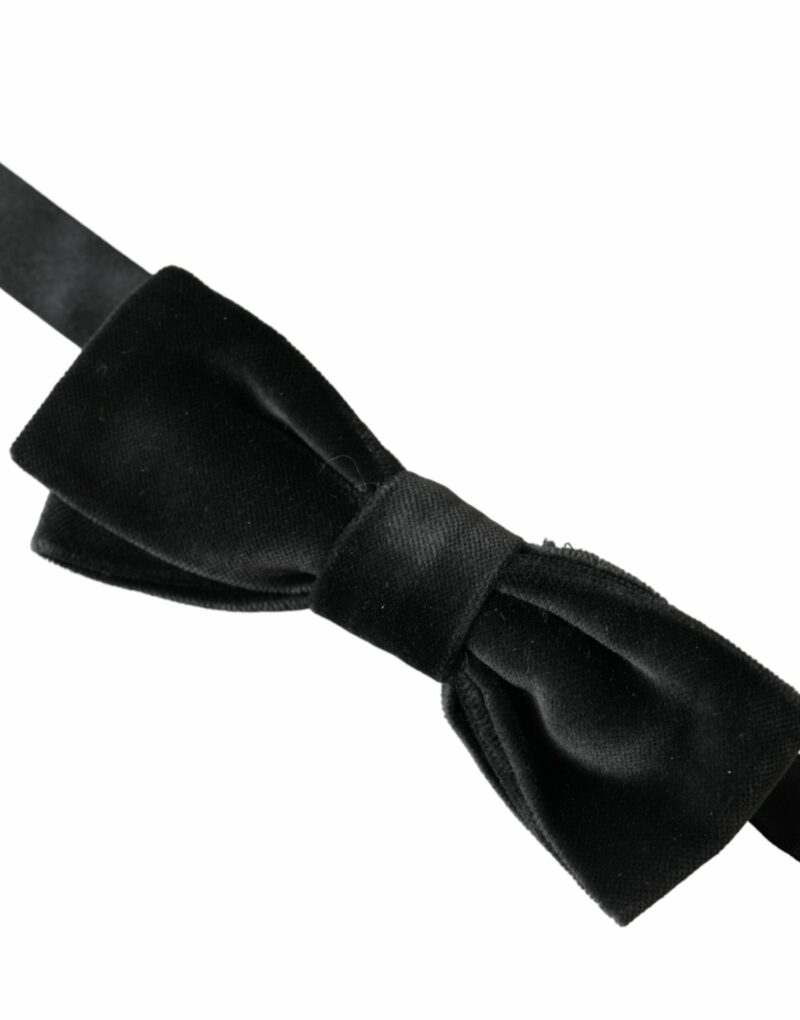 Dolce & Gabbana Black Velvet Cotton Adjustable Neck Men Bow Tie - Image 3