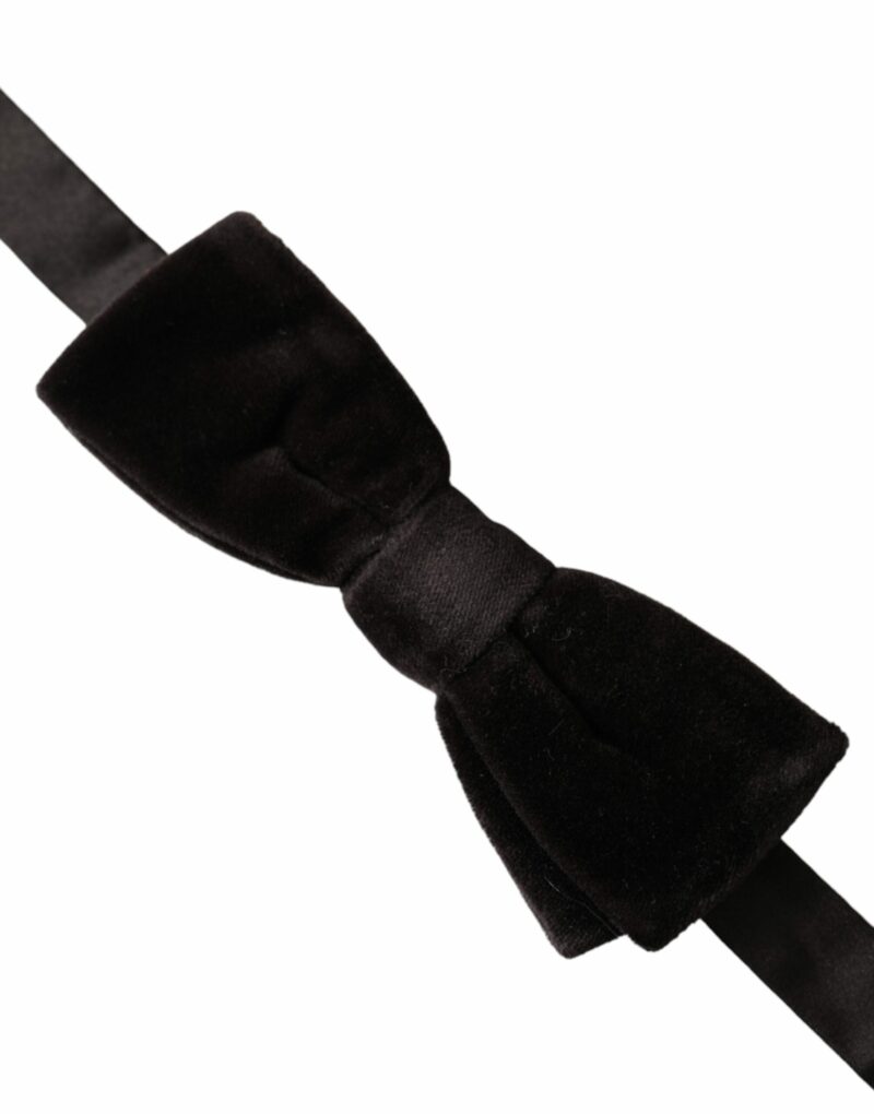Dolce & Gabbana Black Velvet Cotton Adjustable Neck Men Bow Tie - Image 3