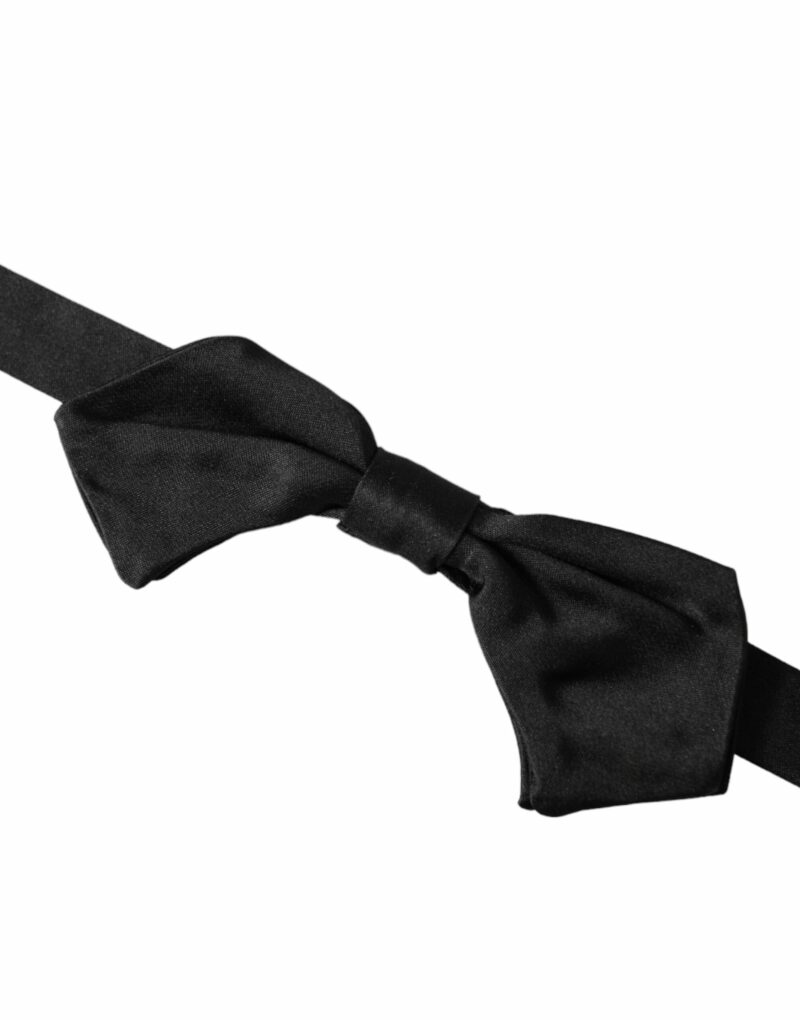 Dolce & Gabbana Black Satin Silk Adjustable Neck Men Bow Tie - Image 3