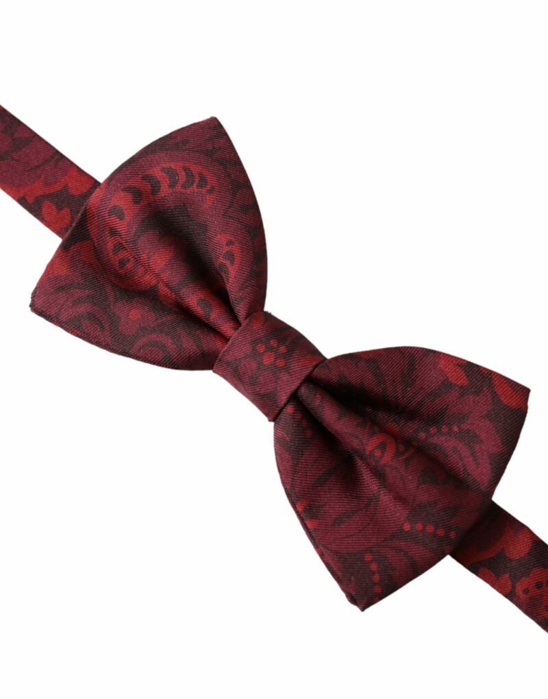 Dolce & Gabbana Red Silk Floral Adjustable Neck Men Bow Tie - Image 3