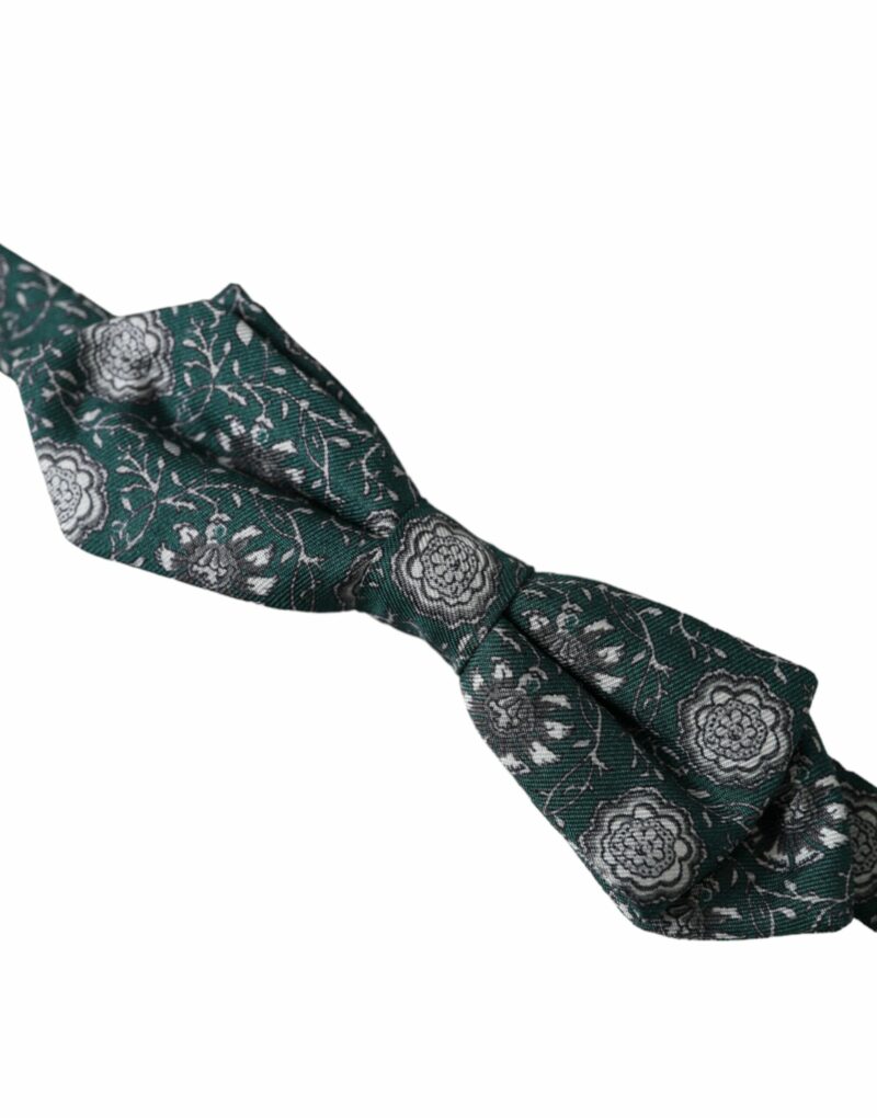 Dolce & Gabbana Green Silk Floral Adjustable Neck Men Bow Tie - Image 3