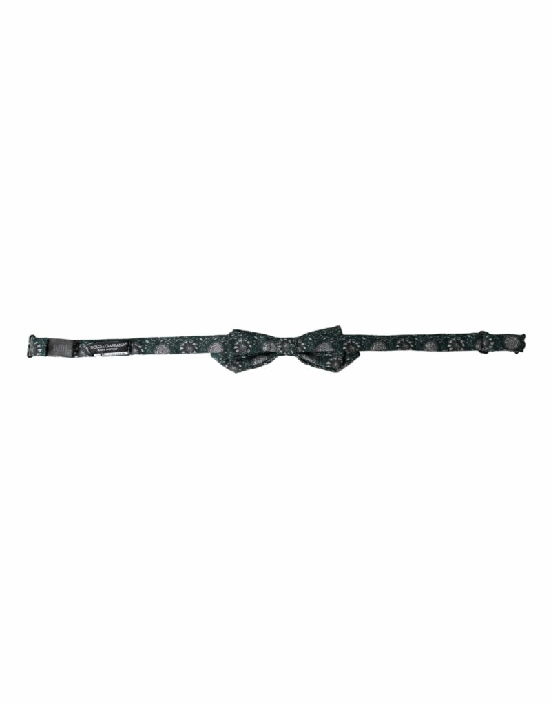 Dolce & Gabbana Green Silk Floral Adjustable Neck Men Bow Tie - Image 4