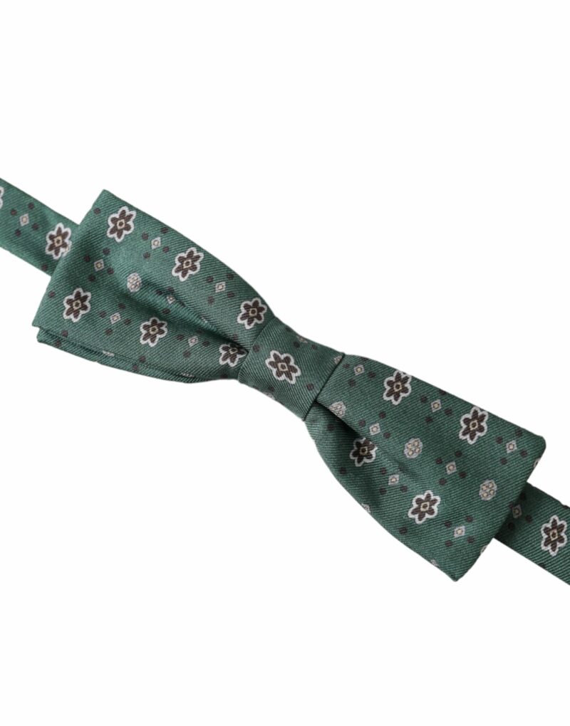 Dolce & Gabbana Mint Green Floral Adjustable Neck Men Bow Tie - Image 3