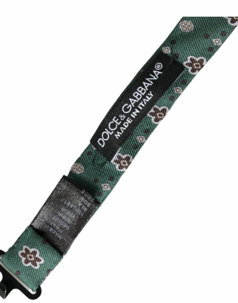 Dolce & Gabbana Mint Green Floral Adjustable Neck Men Bow Tie - Image 5