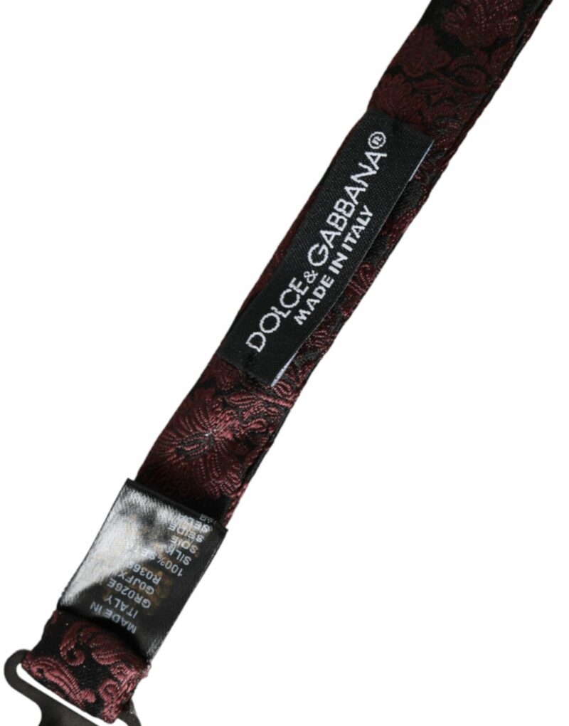 Dolce & Gabbana Maroon Floral Silk Adjustable Neck Men Bow Tie - Image 6