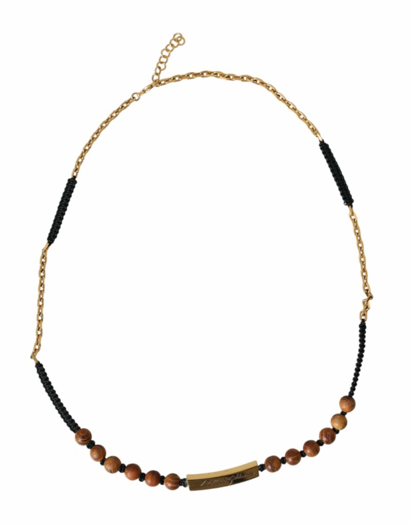 Dolce & Gabbana Black Gold Wooden Beaded Logo Pendant - Image 2