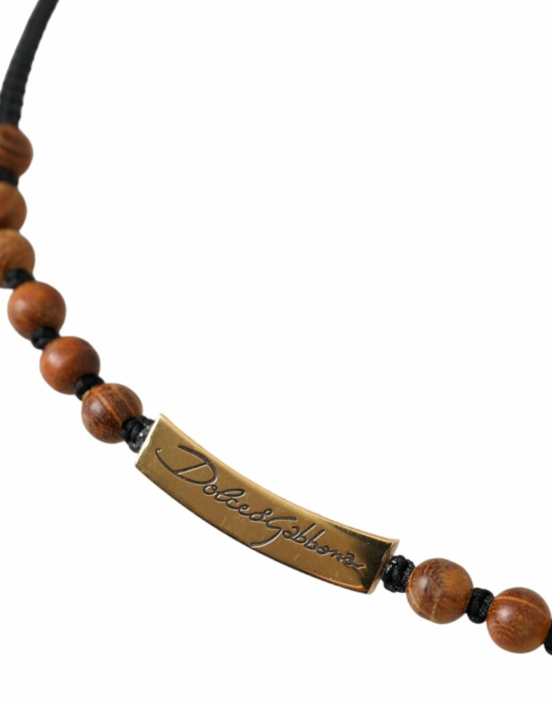 Dolce & Gabbana Black Gold Wooden Beaded Logo Pendant - Image 3