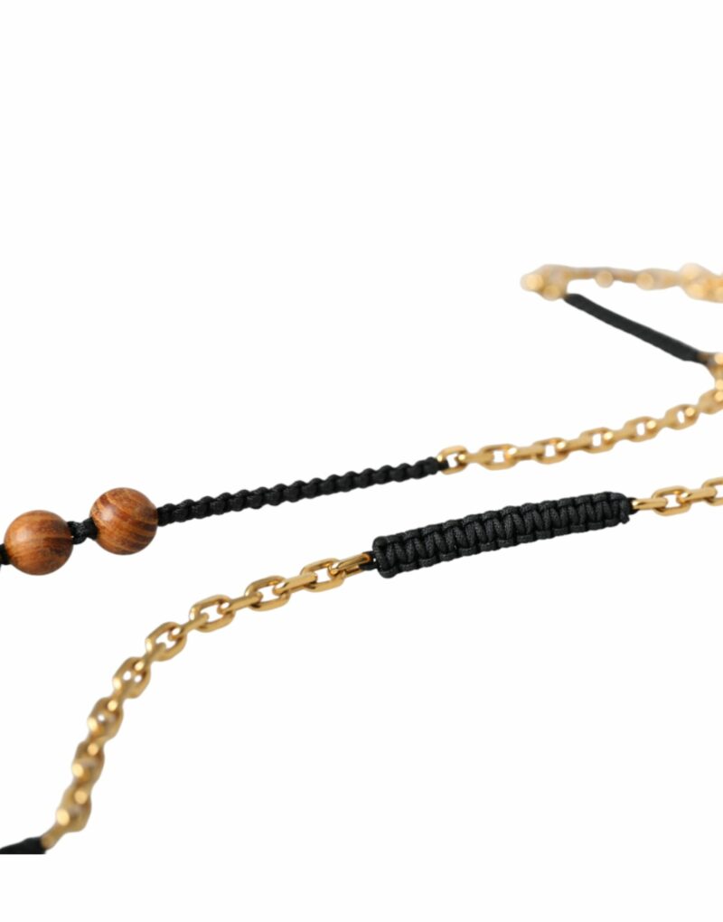 Dolce & Gabbana Black Gold Wooden Beaded Logo Pendant - Image 4