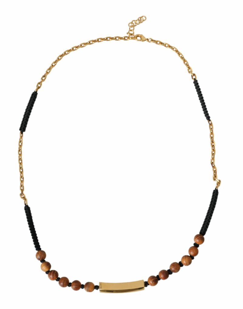 Dolce & Gabbana Black Gold Wooden Beaded Logo Pendant - Image 6