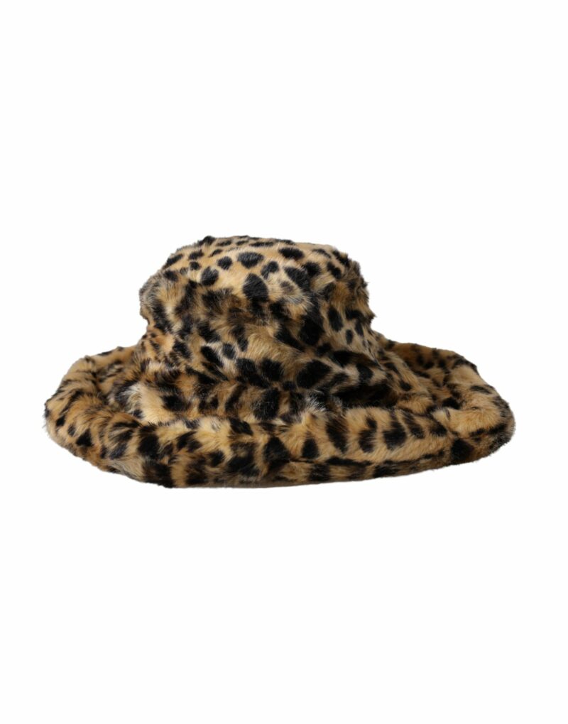 Dolce & Gabbana Brown Leopard Fur Women Bucket Hat - Image 2