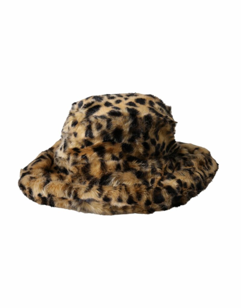 Dolce & Gabbana Brown Leopard Fur Women Bucket Hat - Image 3