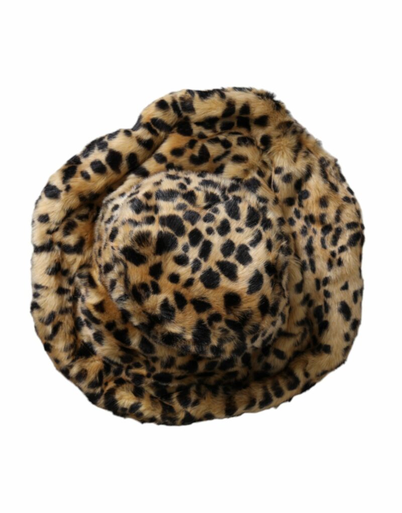 Dolce & Gabbana Brown Leopard Fur Women Bucket Hat - Image 4