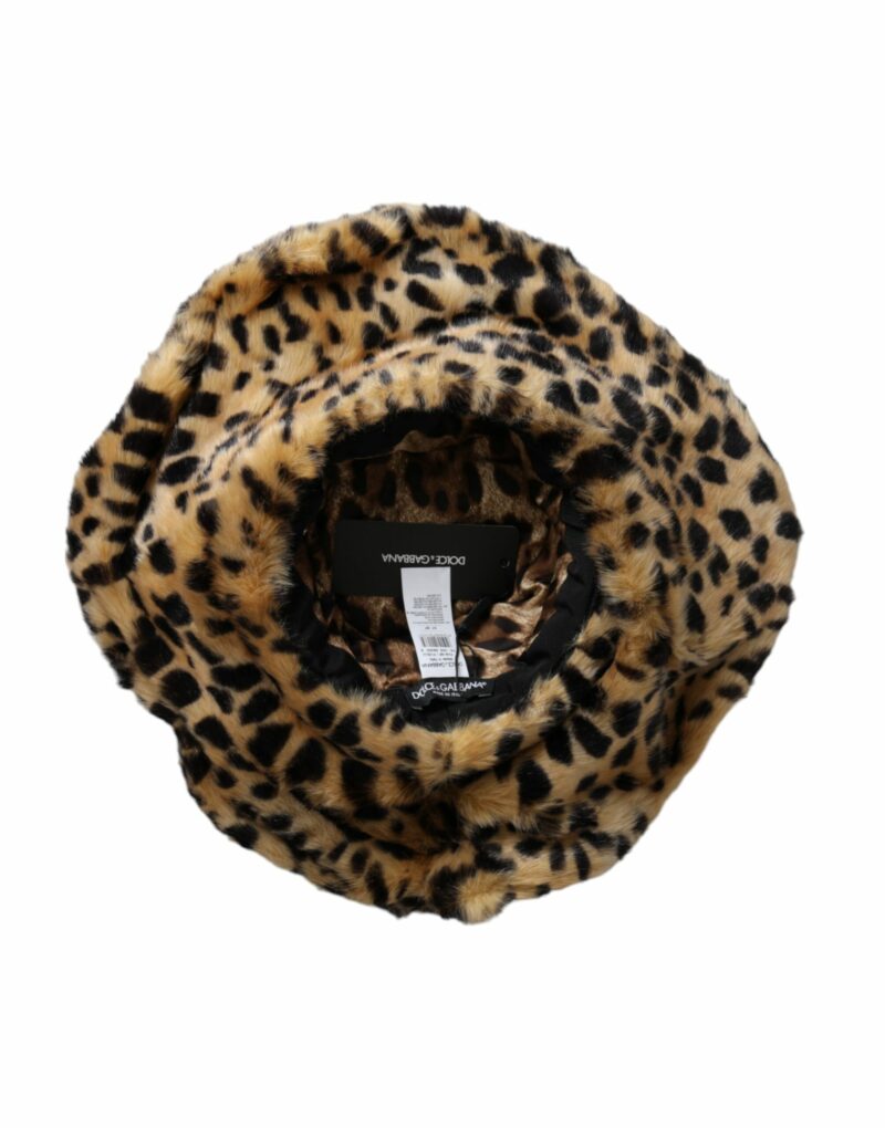 Dolce & Gabbana Brown Leopard Fur Women Bucket Hat - Image 5