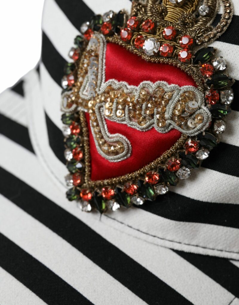 Dolce & Gabbana Black White Stripe Amore Heart Applique Baseball Hat - Image 6