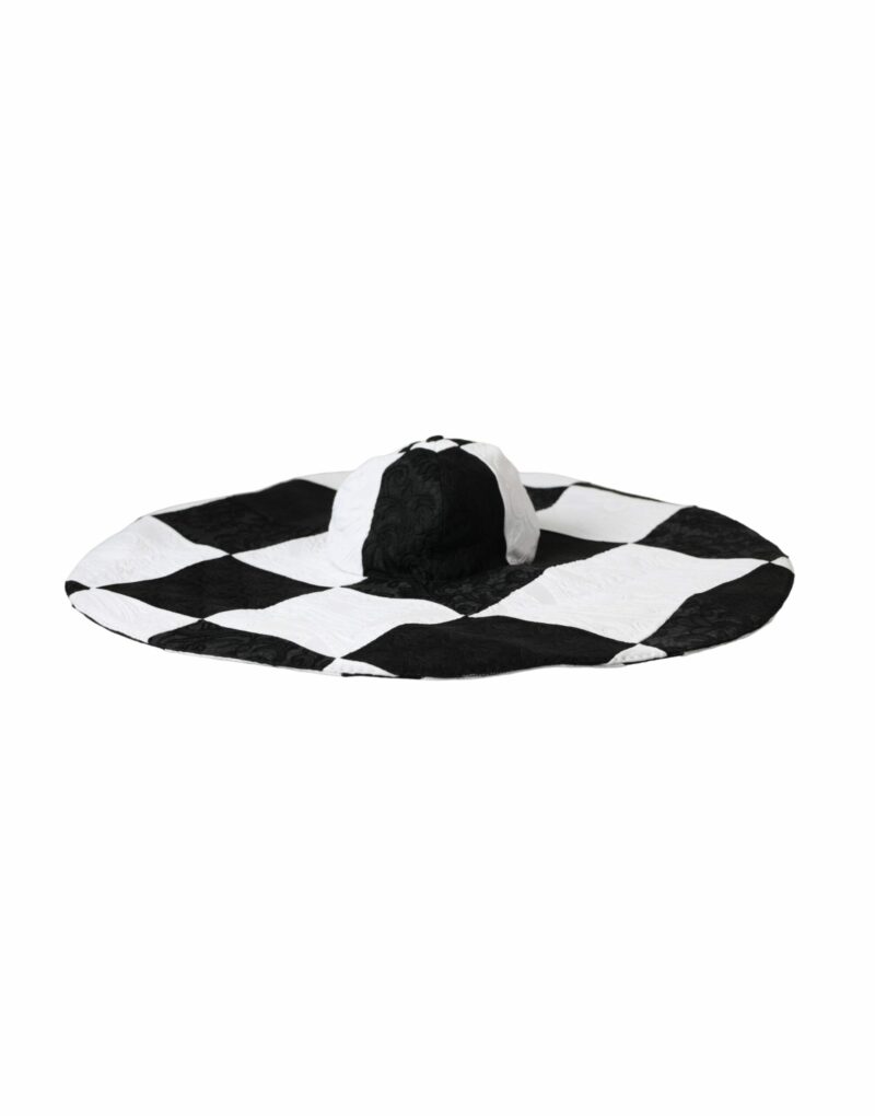 Dolce & Gabbana Black White Checkered Wide Brim Floppy Hat - Image 2