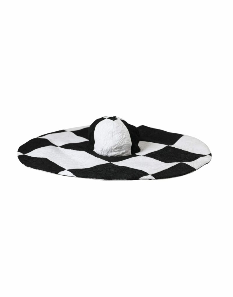 Dolce & Gabbana Black White Checkered Wide Brim Floppy Hat - Image 3