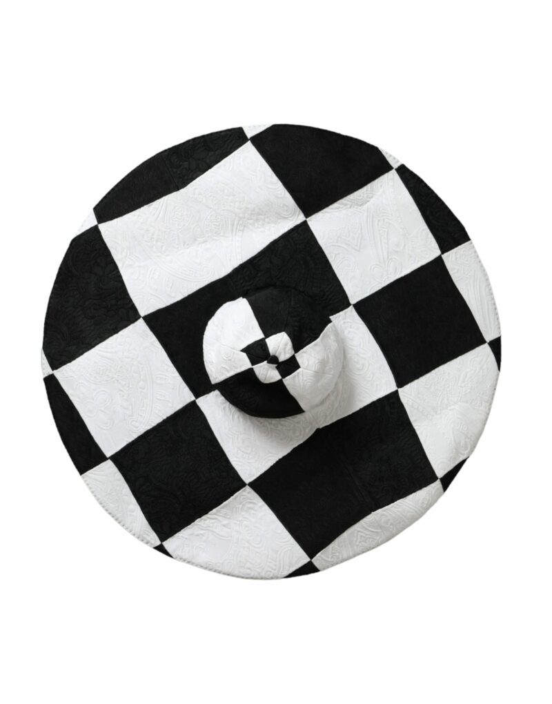Dolce & Gabbana Black White Checkered Wide Brim Floppy Hat - Image 4