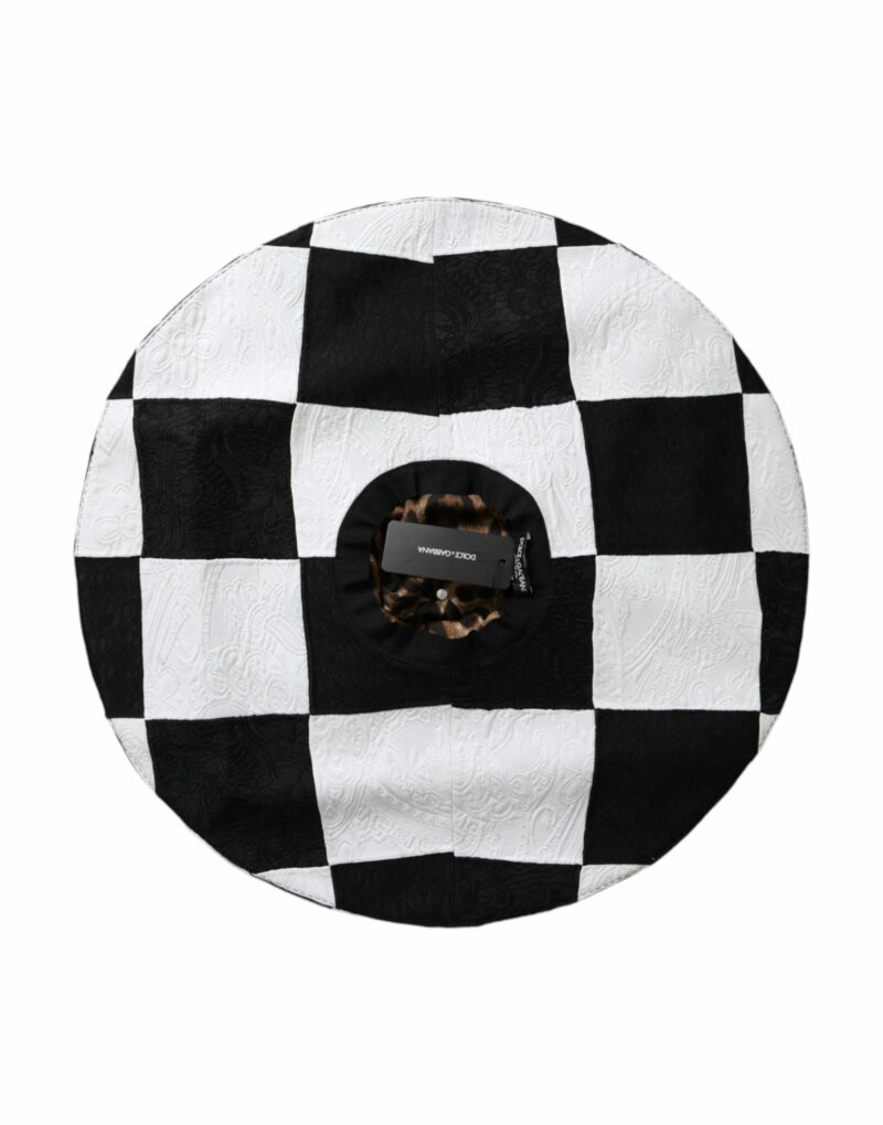 Dolce & Gabbana Black White Checkered Wide Brim Floppy Hat - Image 8