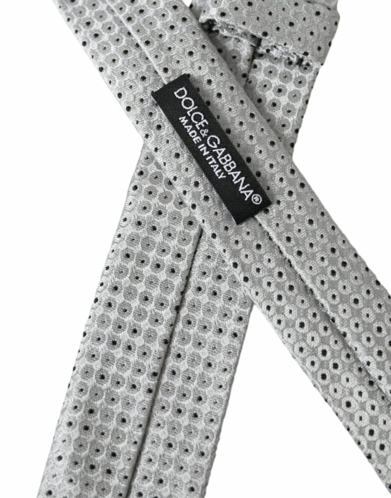 Dolce & Gabbana Light Gray Polka Dot Silk Adjustable Men Tie - Image 4