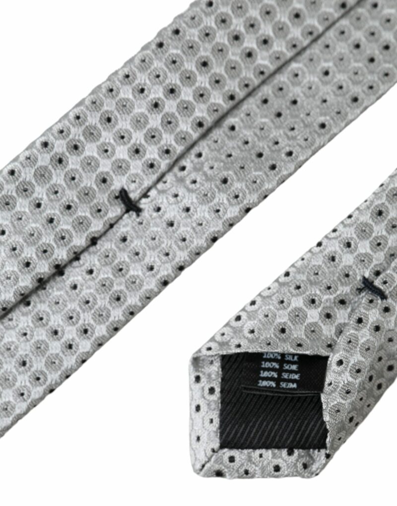Dolce & Gabbana Light Gray Polka Dot Silk Adjustable Men Tie - Image 5