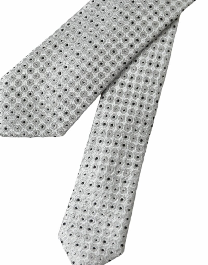 Dolce & Gabbana Light Gray Polka Dot Silk Adjustable Men Tie - Image 6