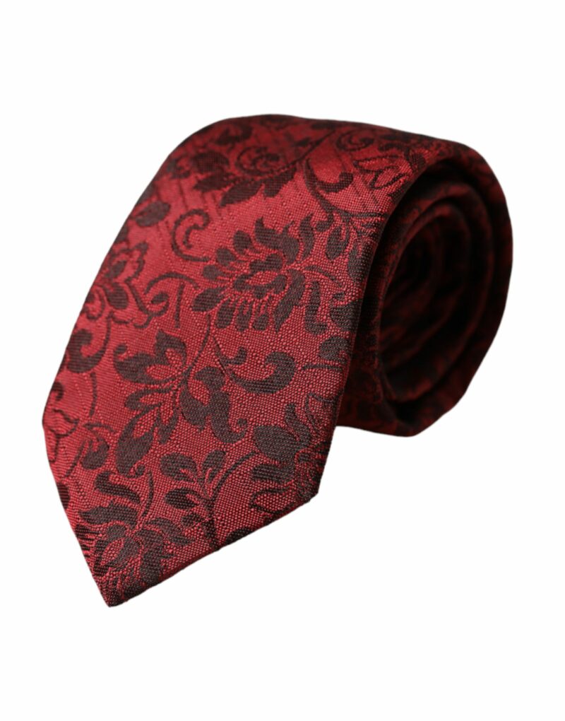 Dolce & Gabbana Red Floral Brocade Silk Adjustable Men Tie - Image 2