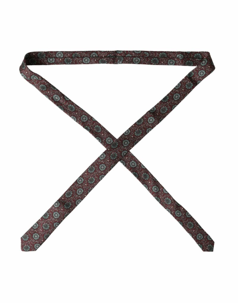 Dolce & Gabbana Maroon Floral 100% Silk Adjustable Men Tie - Image 3