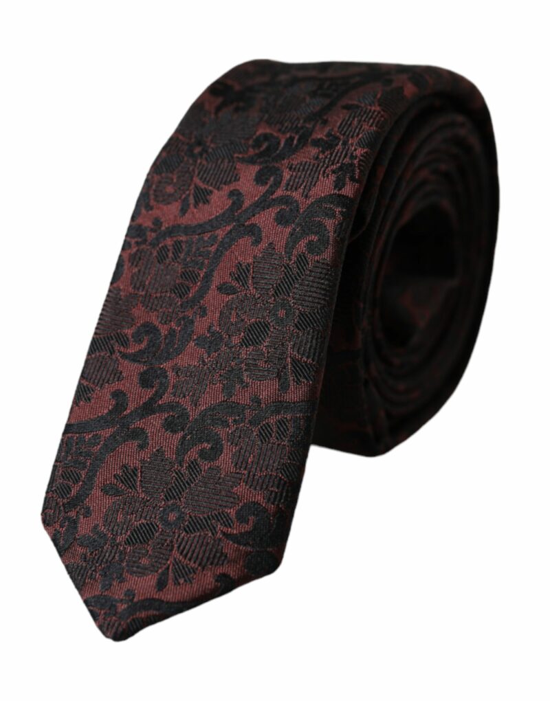 Dolce & Gabbana Maroon Floral Fantasy Silk Adjustable Men Tie - Image 2