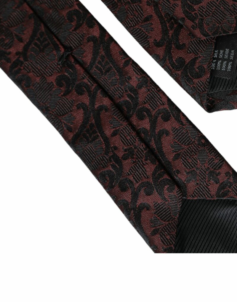 Dolce & Gabbana Maroon Floral Fantasy Silk Adjustable Men Tie - Image 5