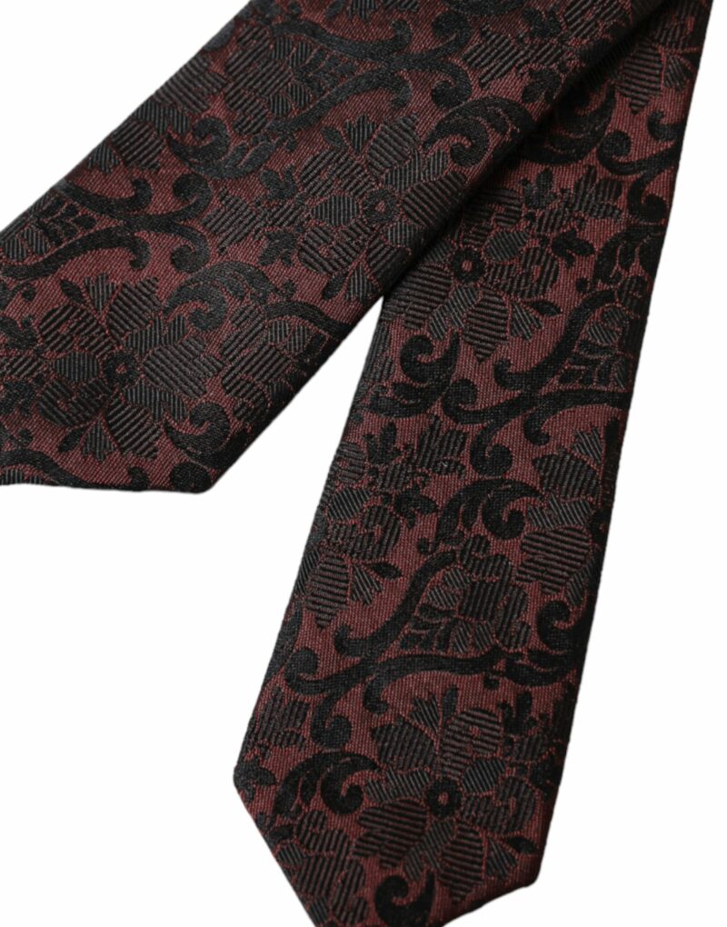 Dolce & Gabbana Maroon Floral Fantasy Silk Adjustable Men Tie - Image 6