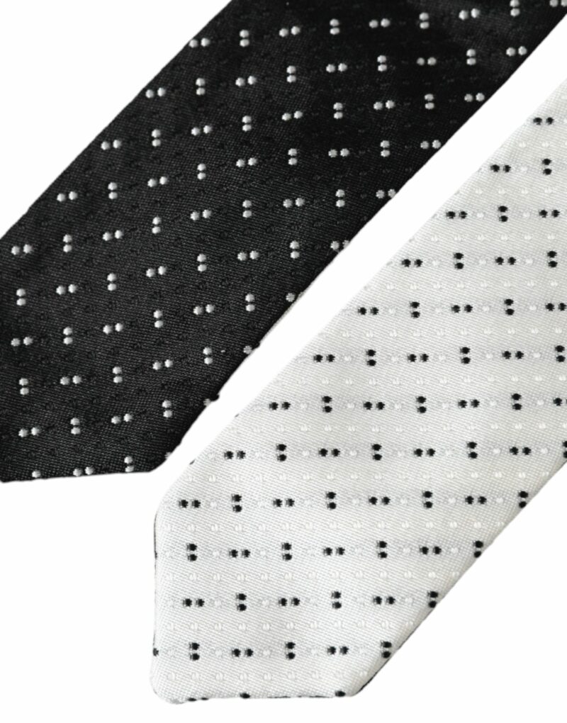 Dolce & Gabbana Black White Patterned Adjustable Tie - Image 5